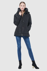 Orolay-Short Down Coat with Removable Hood-#color_Black