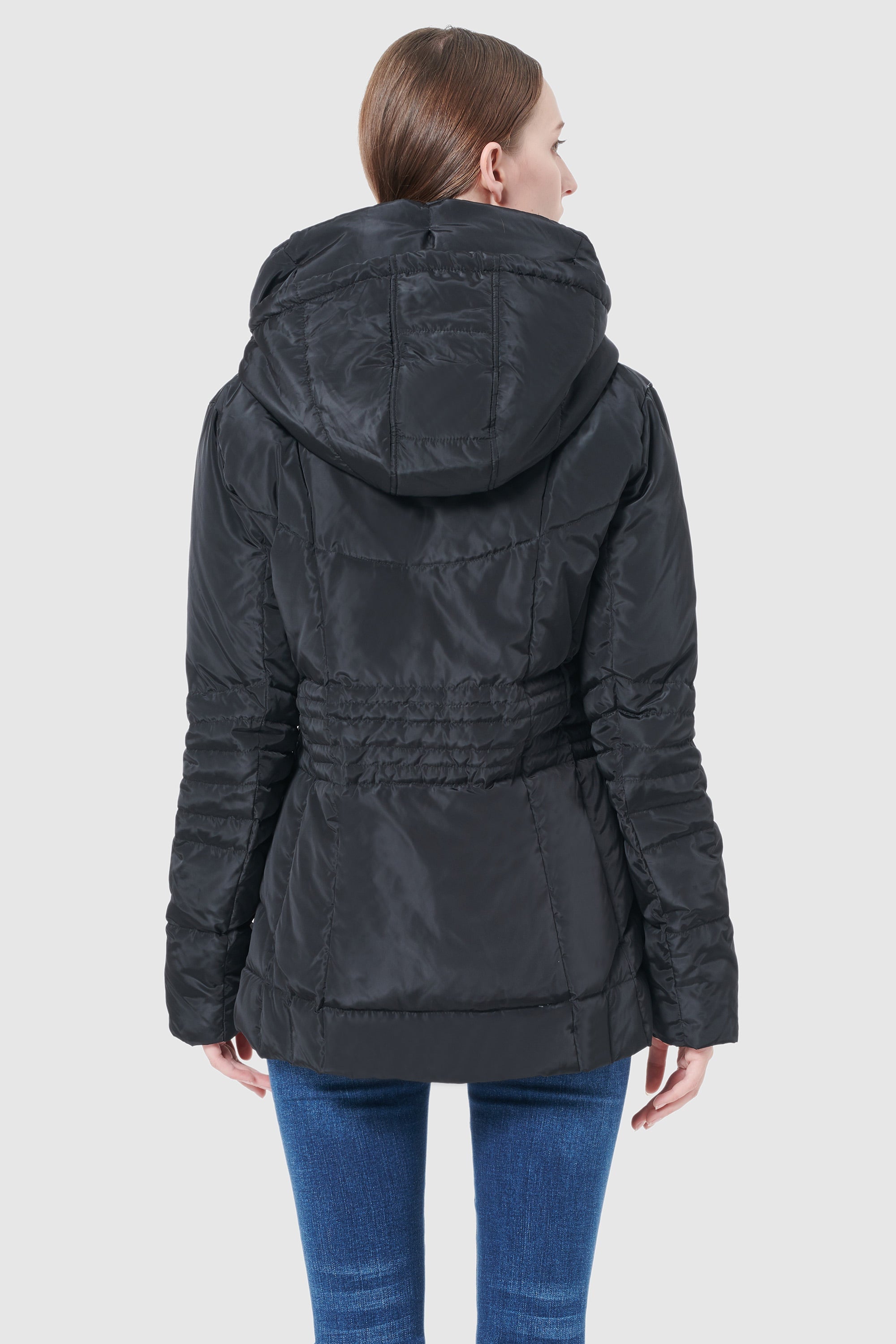 Orolay-Short Down Coat with Removable Hood-#color_Black