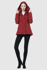 Orolay-Short Down Coat with Removable Hood-#color_Red Dahlia