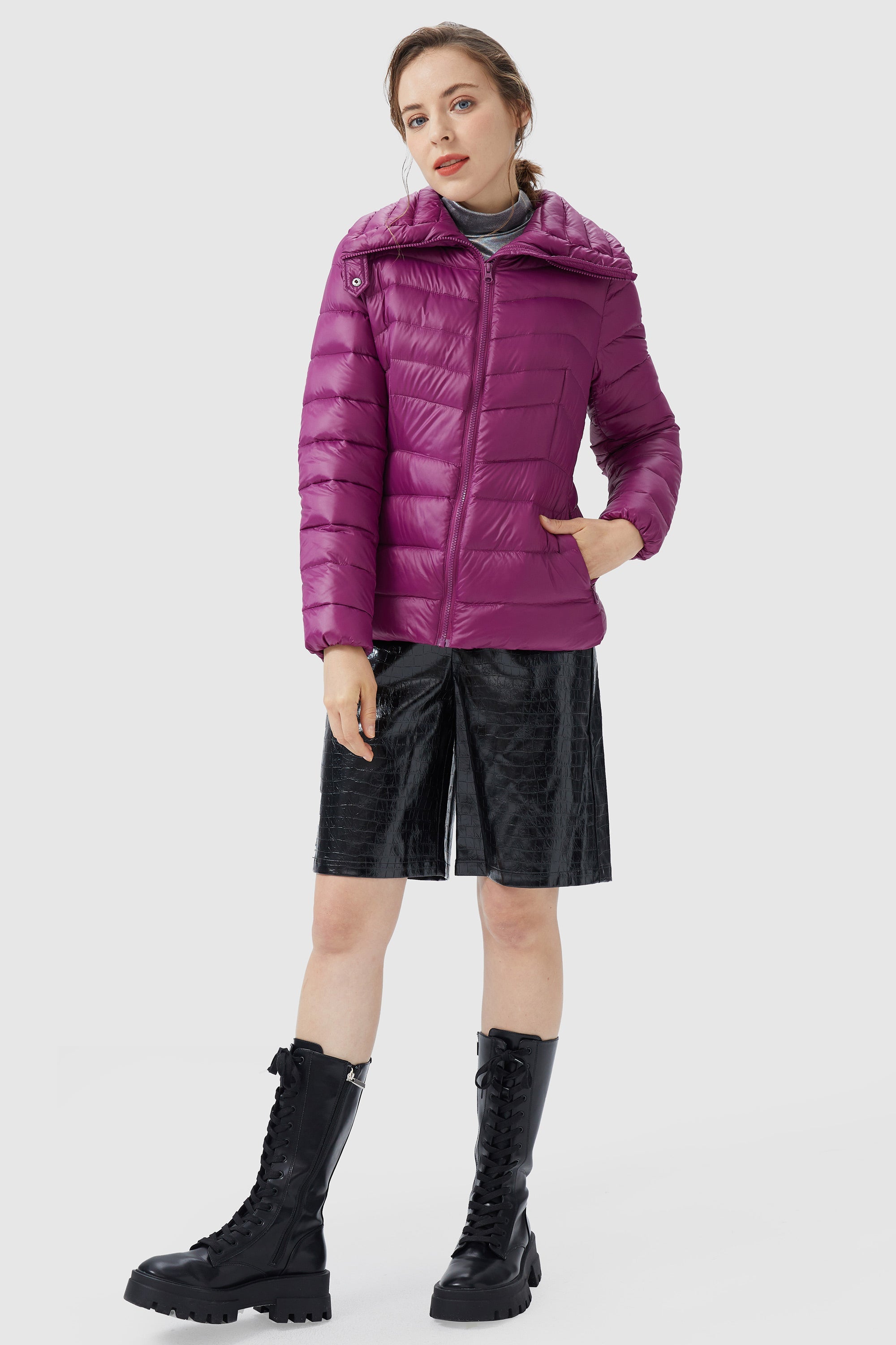 Orolay-Short Light Packable Down Jacket-#color_Magenta Purple