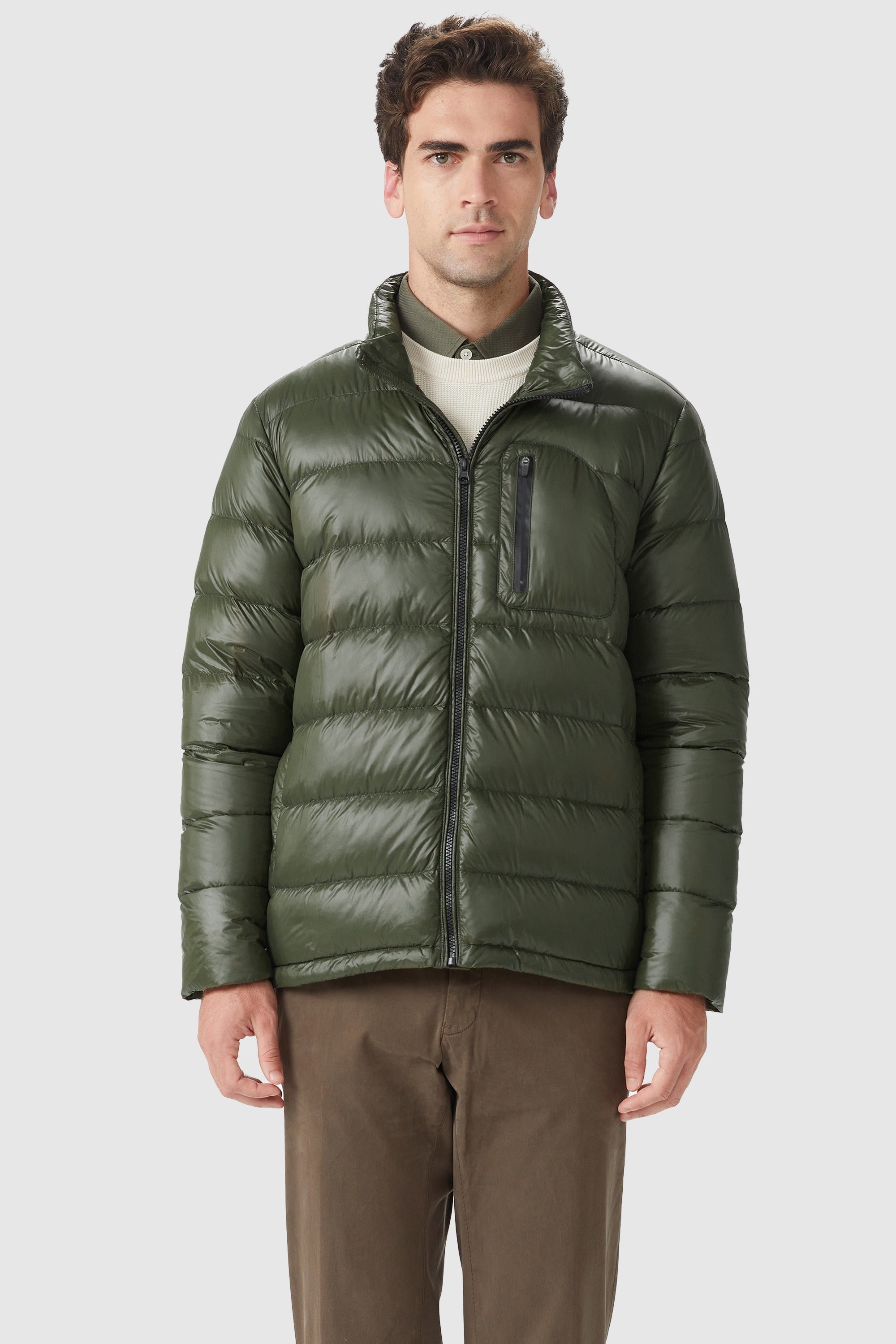 Orolay-Short Lightweight Bomber Down Coat-#color_Chive