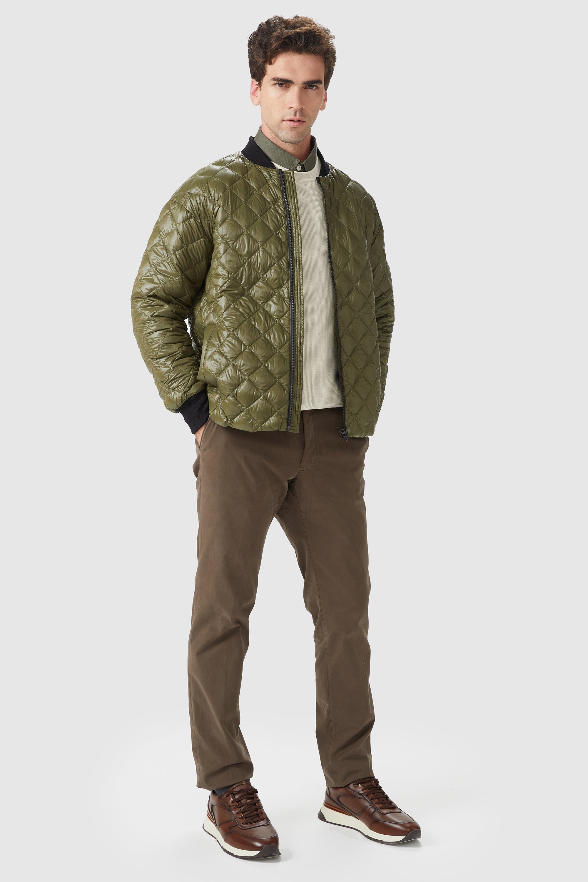 Orolay-Short Lightweight Bomber Jacket-#color_Peat Moss