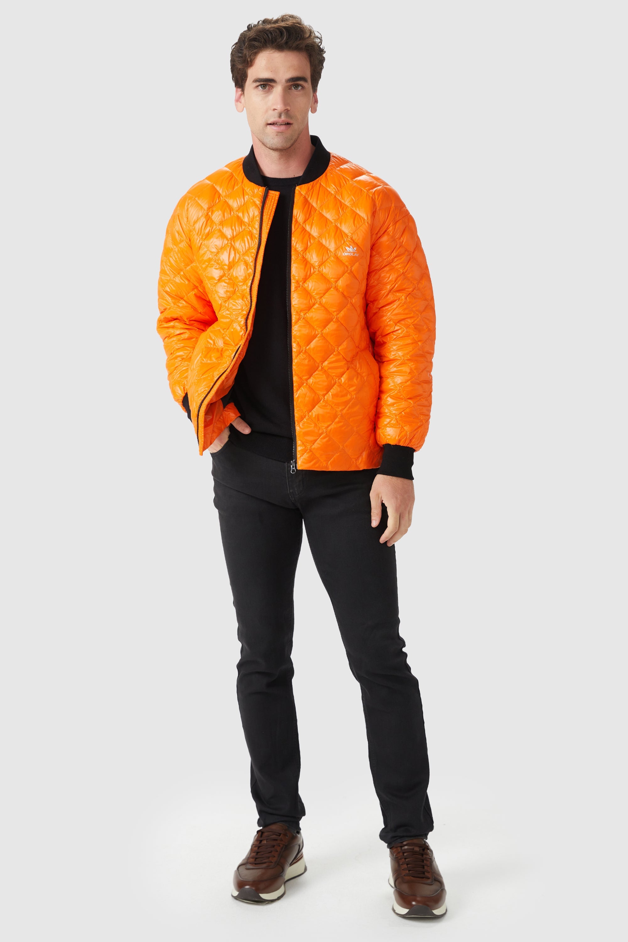 Orolay-Short Lightweight Bomber Jacket-#color_Bright Marigold