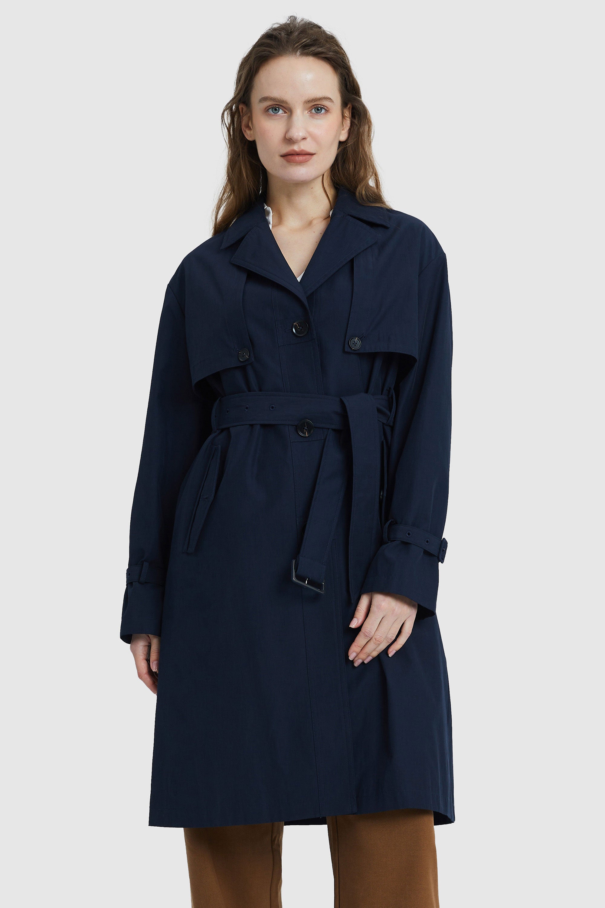 Orolay-Single-Breasted Belted Trench-#color_Night Sky