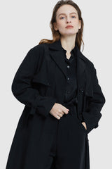 Orolay-Single-Breasted Belted Trench-#color_Black