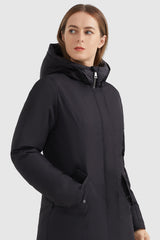 Orolay-Slim Fit Flap Pocket Puffer Down Parka-#color_Black