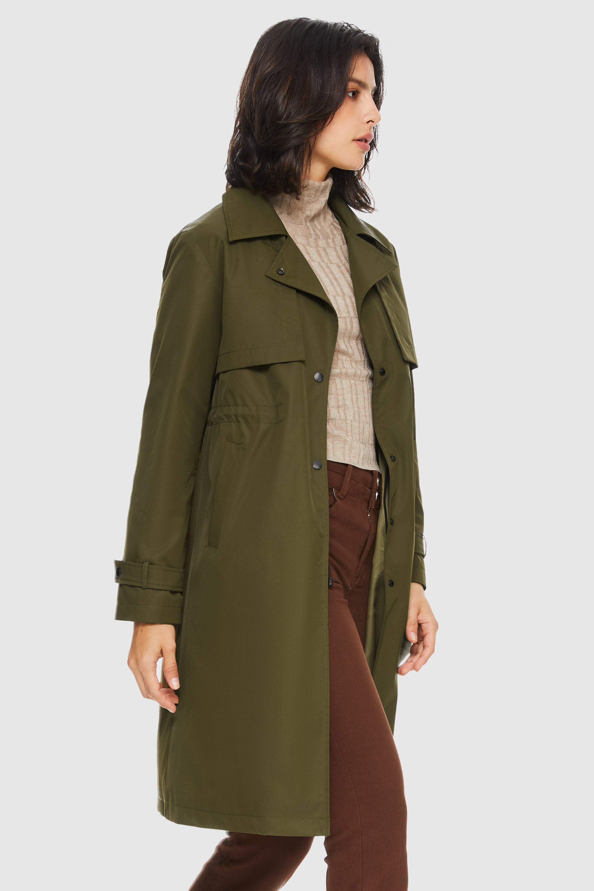 Orolay-Slit Back Hem Breasted Trench Coat-#color_Peat Moss