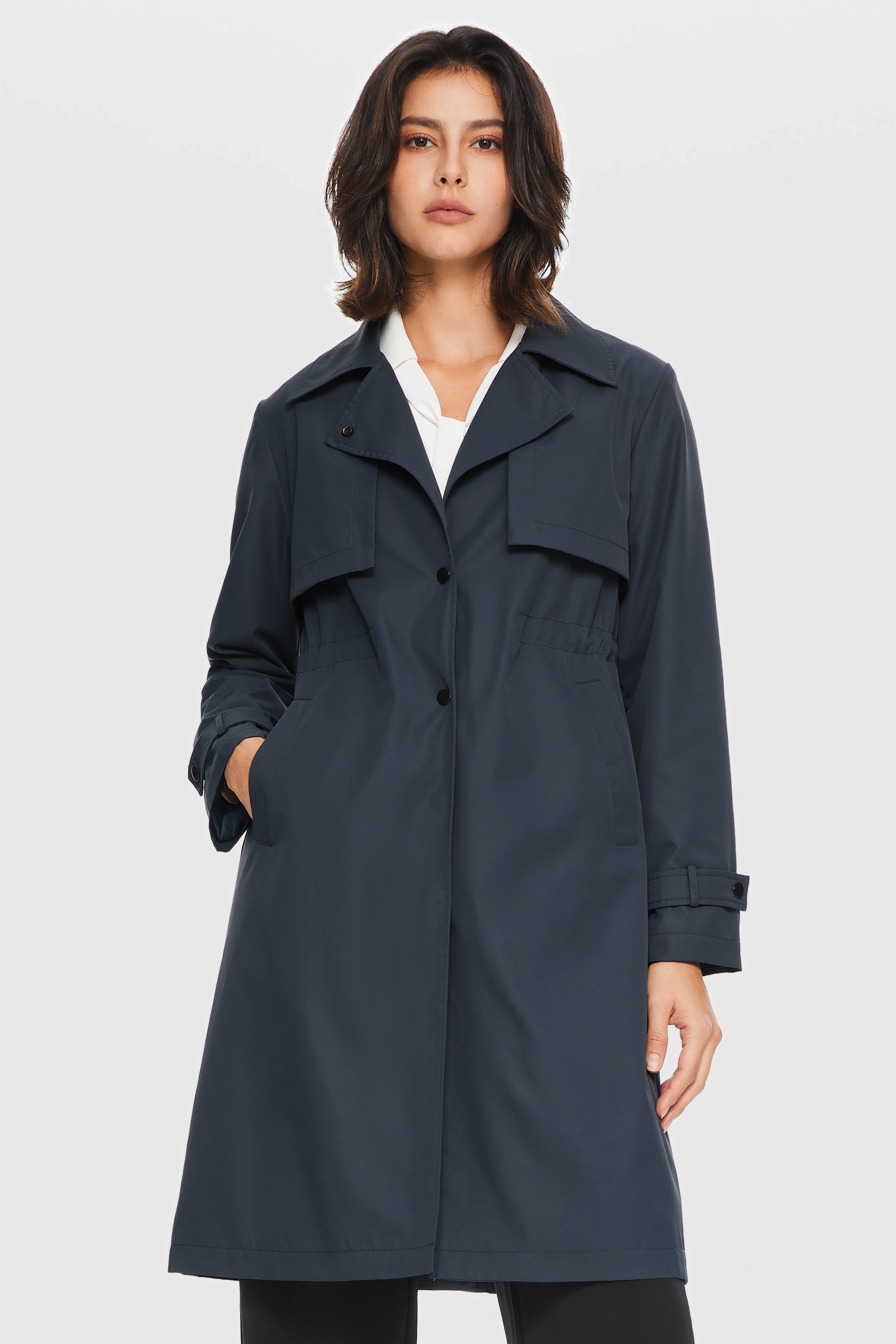 Orolay-Slit Back Hem Breasted Trench Coat-#color_Dark Sapphire