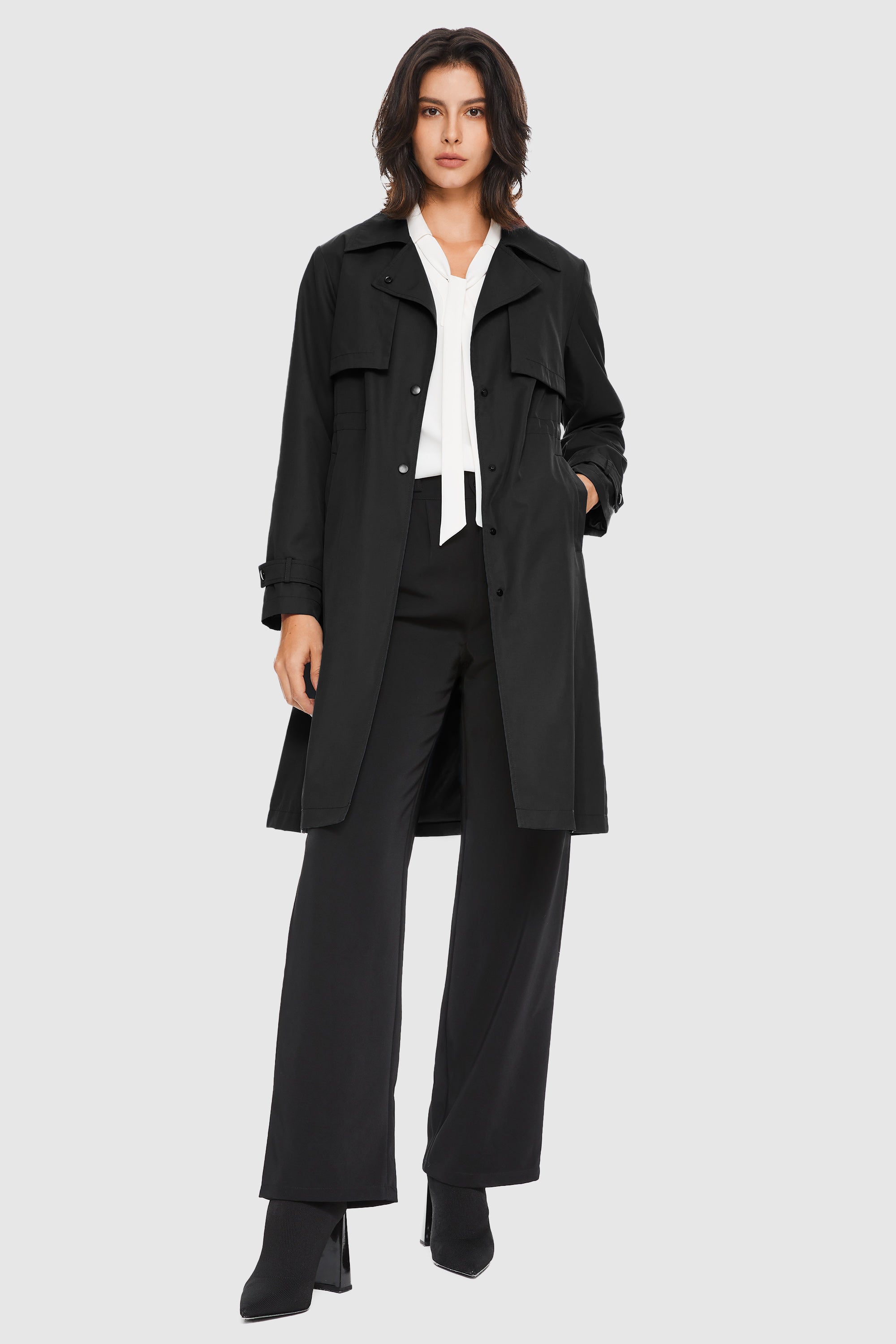 Orolay-Slit Back Hem Breasted Trench Coat-#color_Black