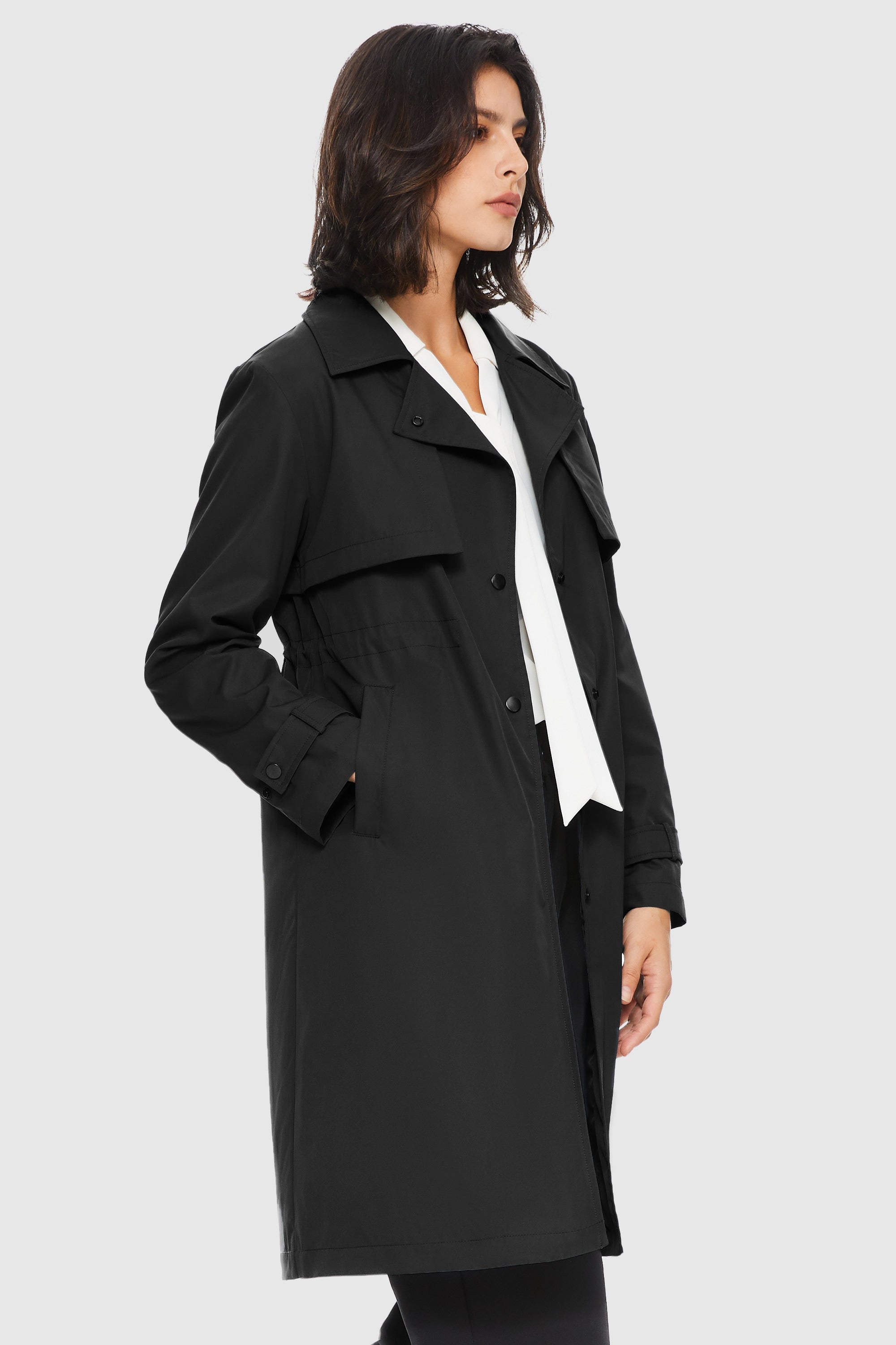 Orolay-Slit Back Hem Breasted Trench Coat-#color_Black