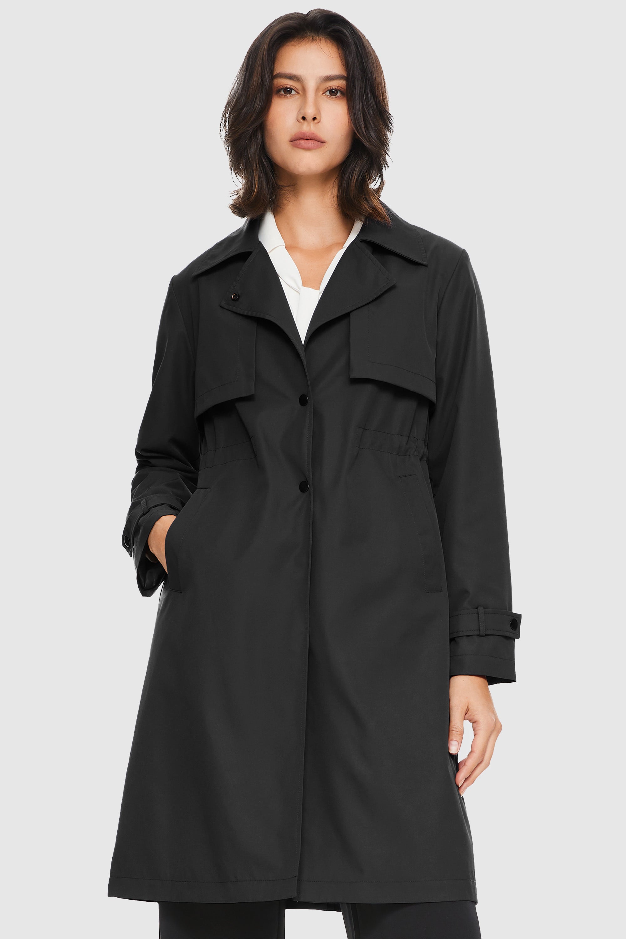 Orolay-Slit Back Hem Breasted Trench Coat-#color_Black