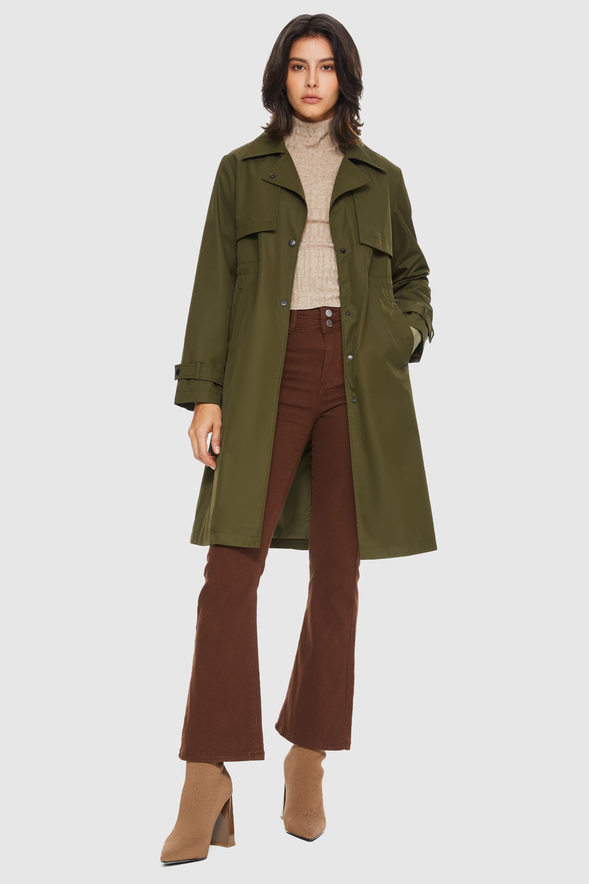 Orolay-Slit Back Hem Breasted Trench Coat-#color_Peat Moss