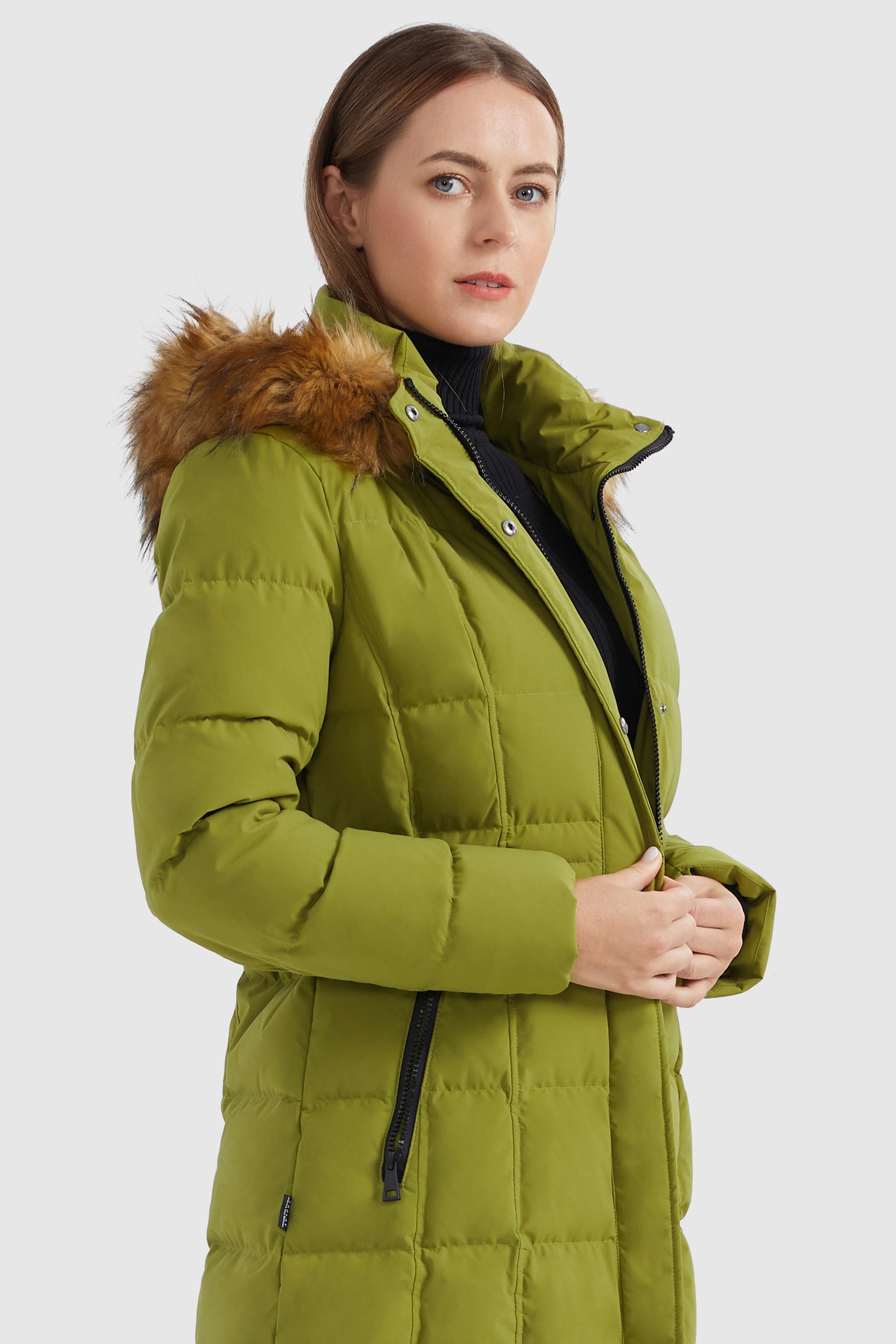 Orolay-Solid Faux Fur Trim Hood Puffer Down Coat-#color_Camping Gear