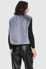 Orolay-Solid Zip Up Faux Fur Vest Coat-#color_Eventide