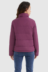 Orolay-Solid Zip Up Lightweight Puffer Coat-#color_Magenta Purple