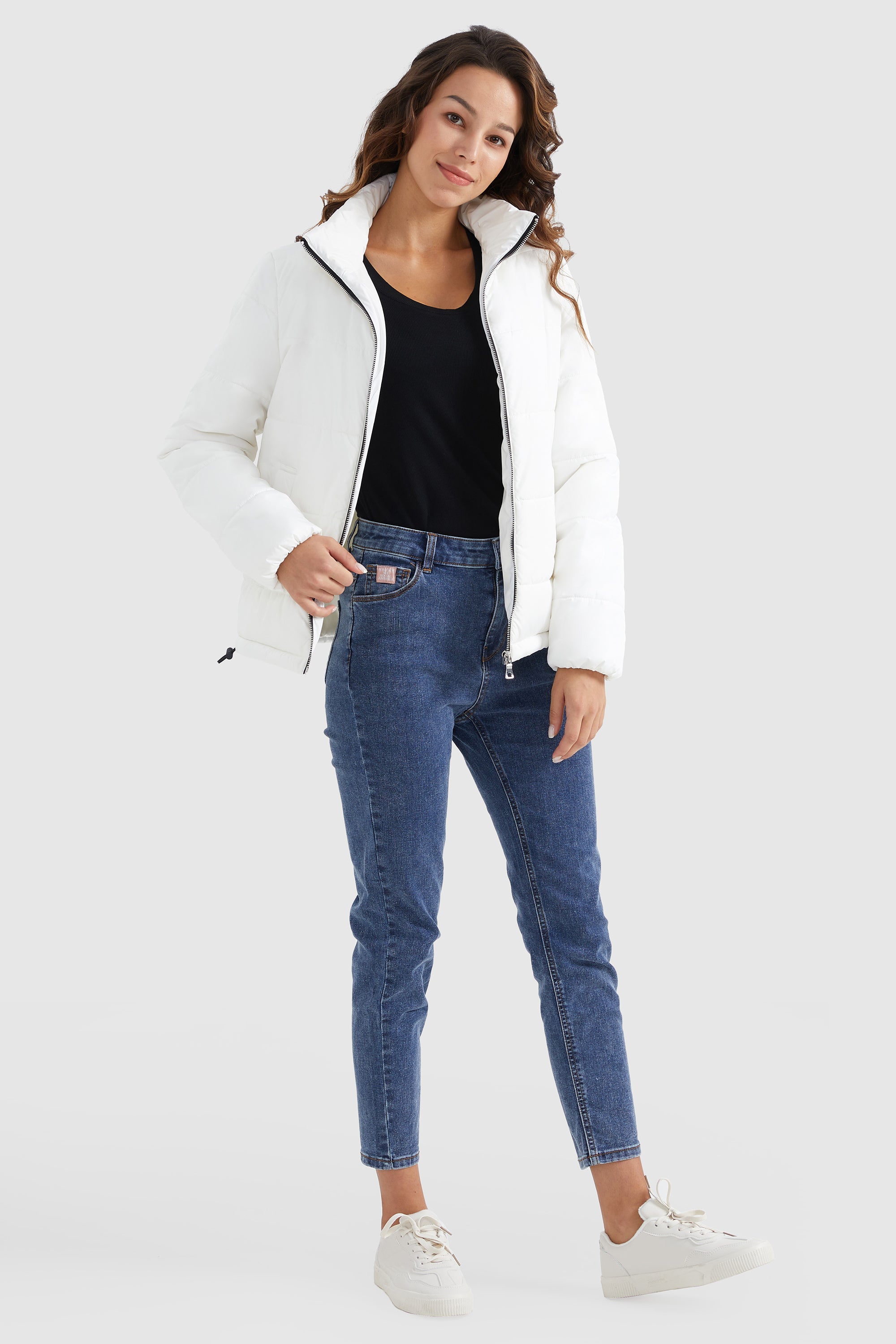 Orolay-Solid Zip Up Lightweight Puffer Coat-#color_White