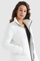 Orolay-Solid Zip Up Lightweight Puffer Coat-#color_White