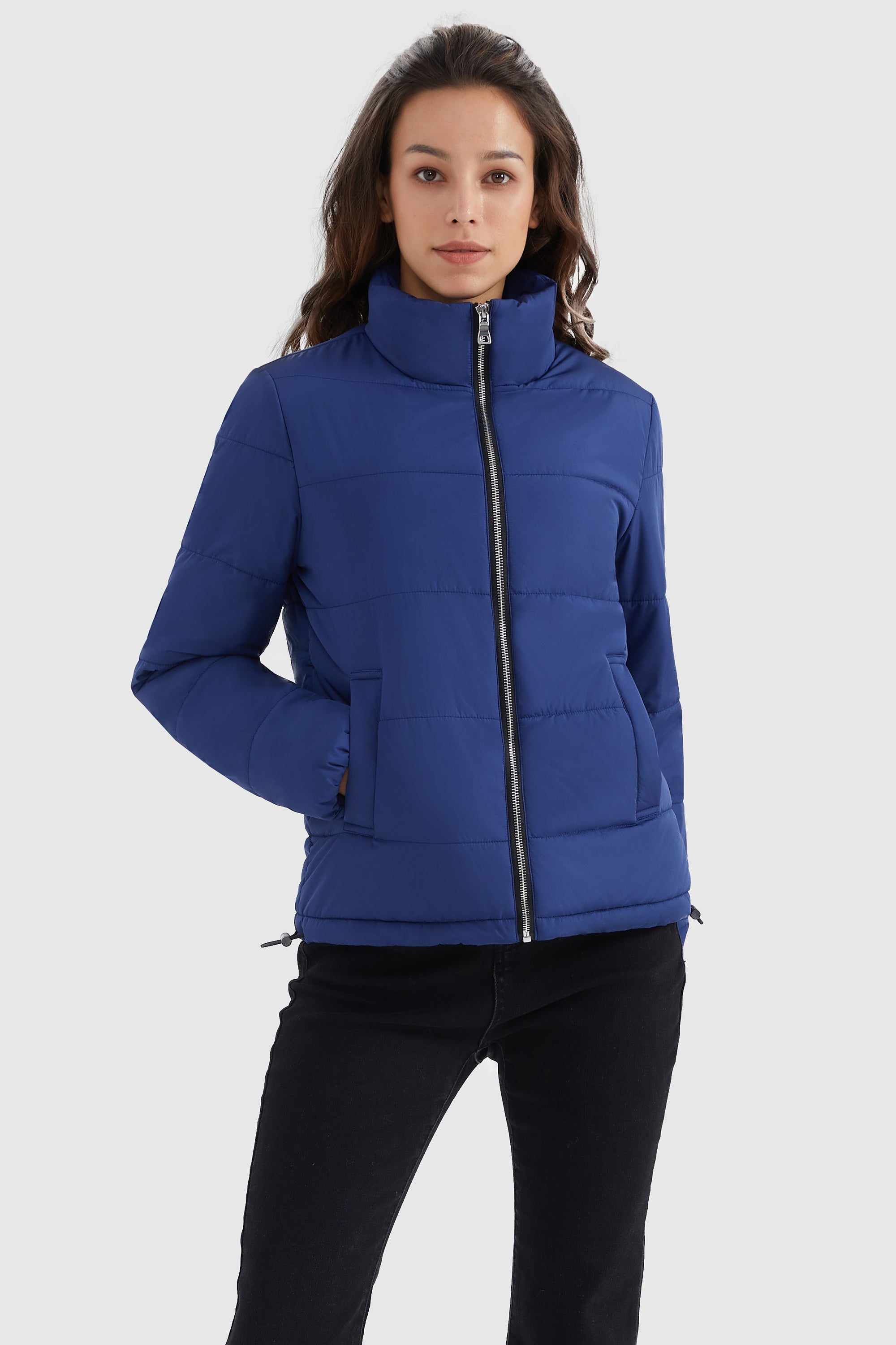 Orolay-Solid Zip Up Lightweight Puffer Coat-#color_True Blue