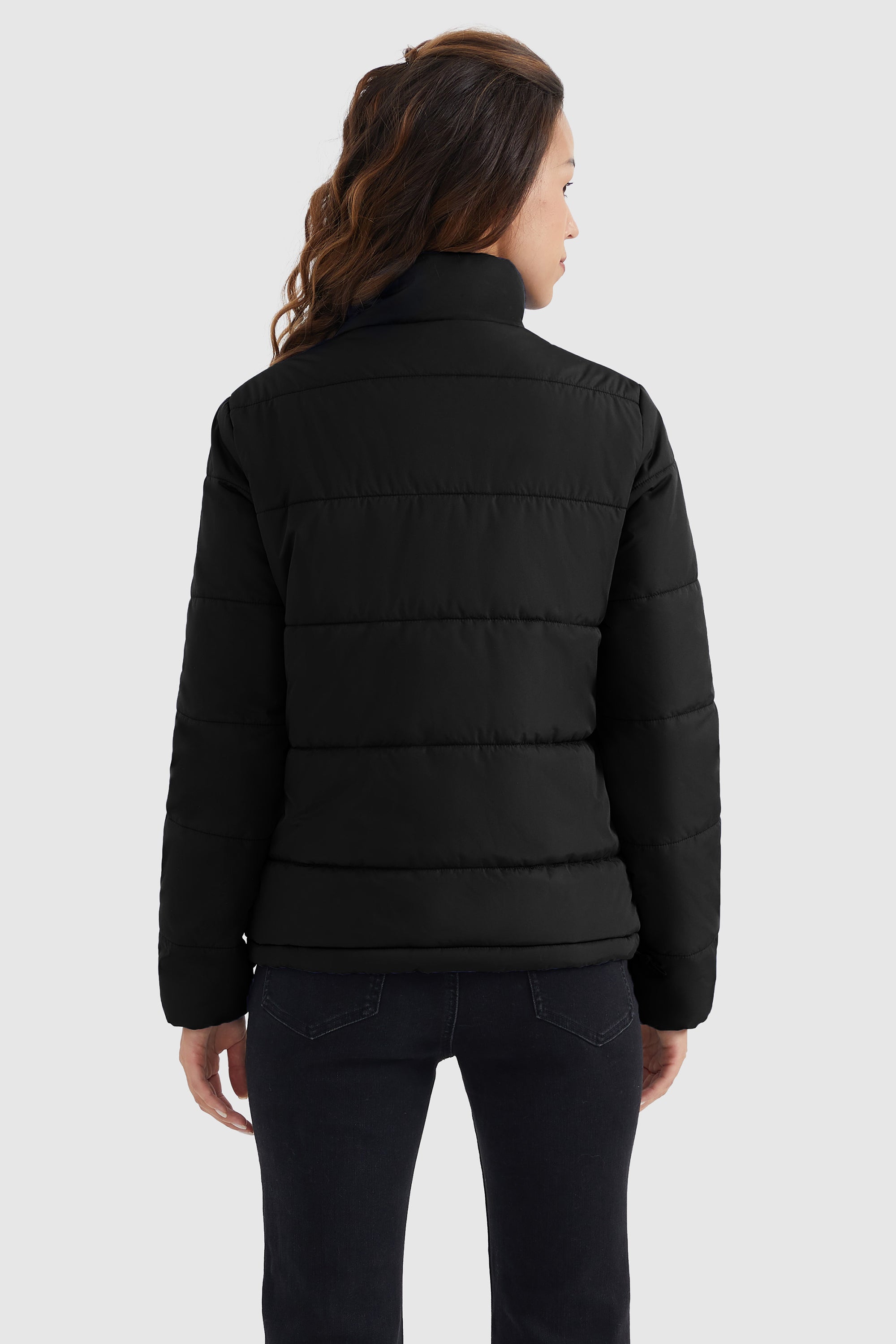 Orolay-Solid Zip Up Lightweight Puffer Coat-#color_Black