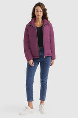 Orolay-Solid Zip Up Lightweight Puffer Coat-#color_Magenta Purple