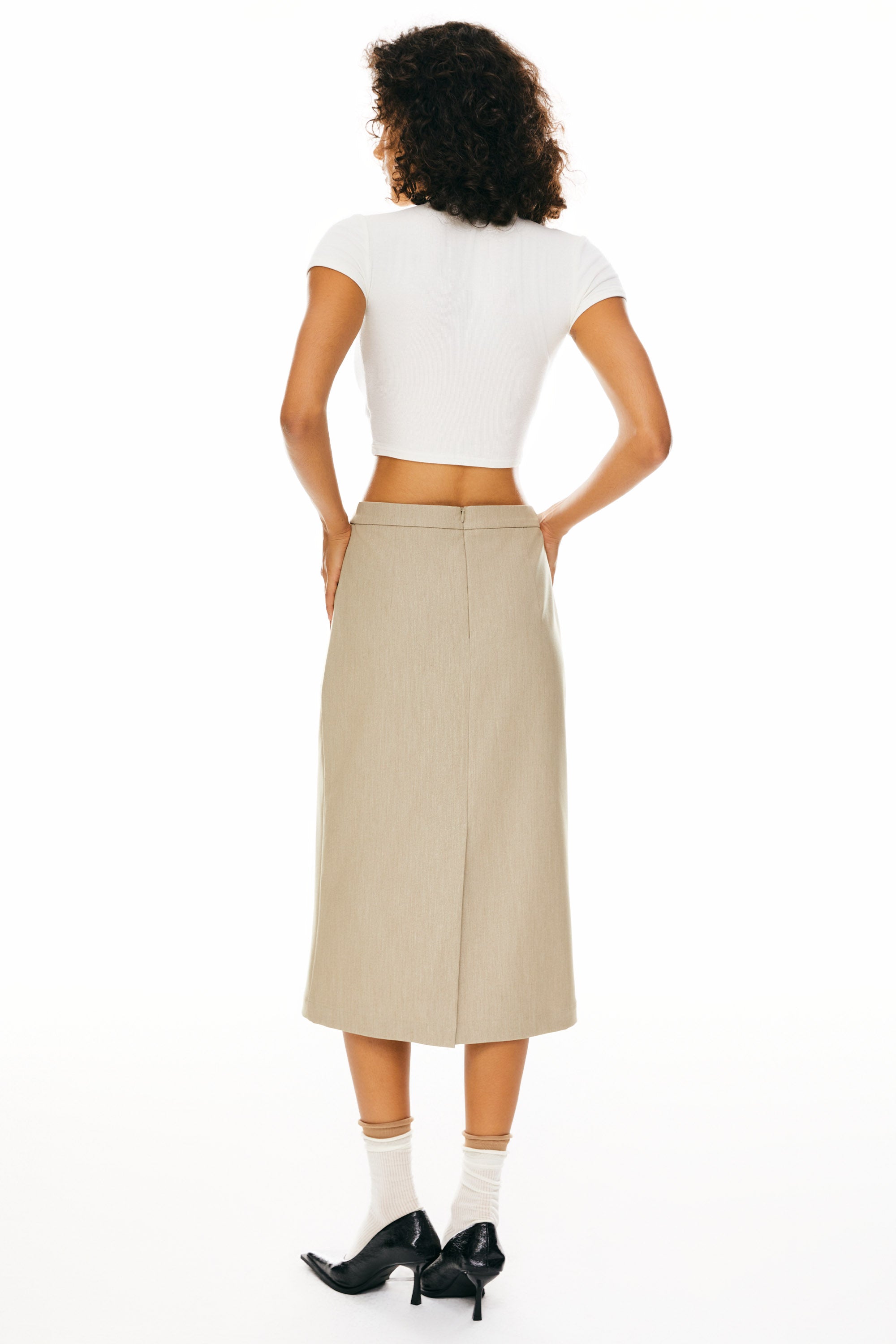 Orolay-Split Midi Pencil Skirts-#color_Khaki