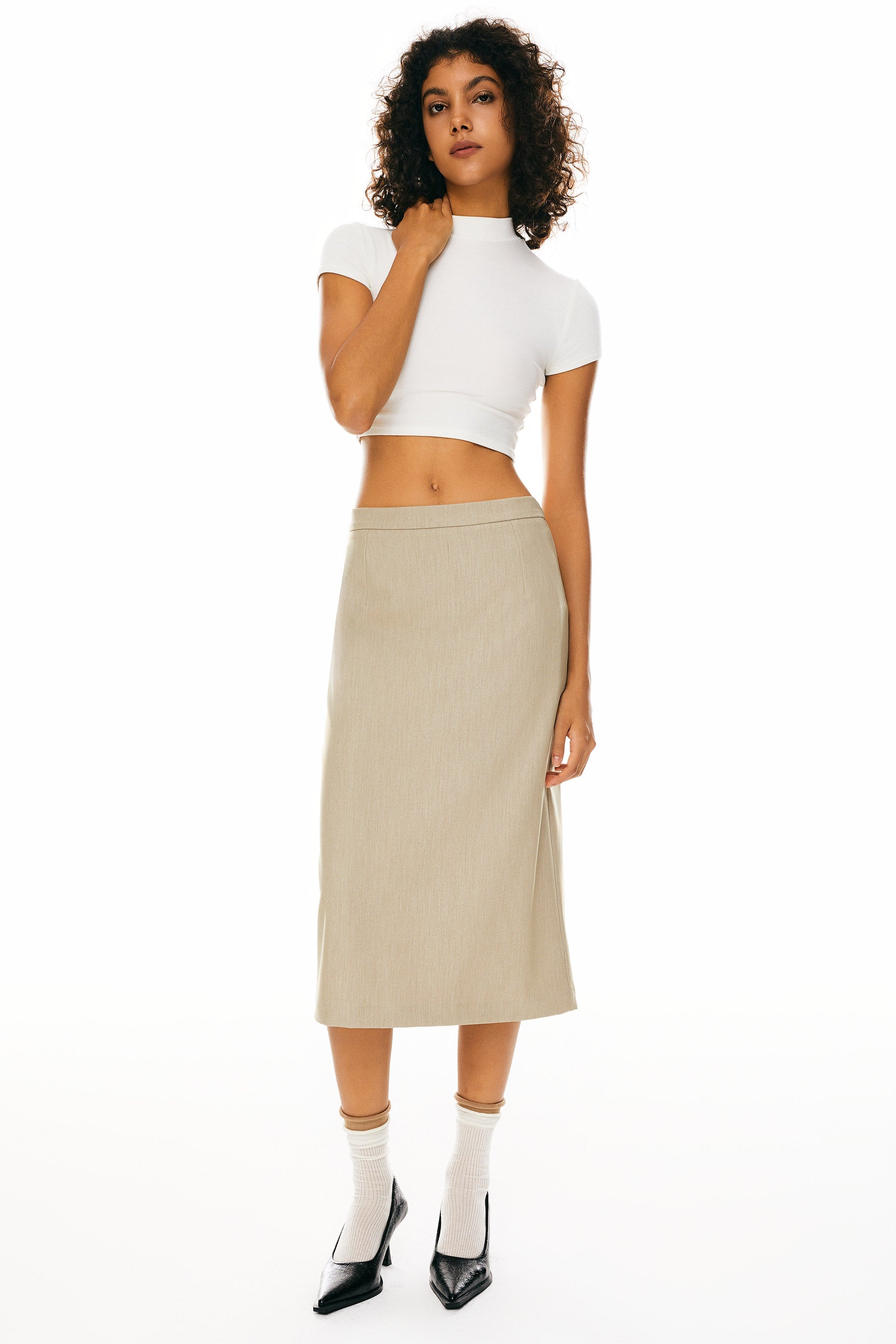 Orolay-Split Midi Pencil Skirts-#color_Khaki