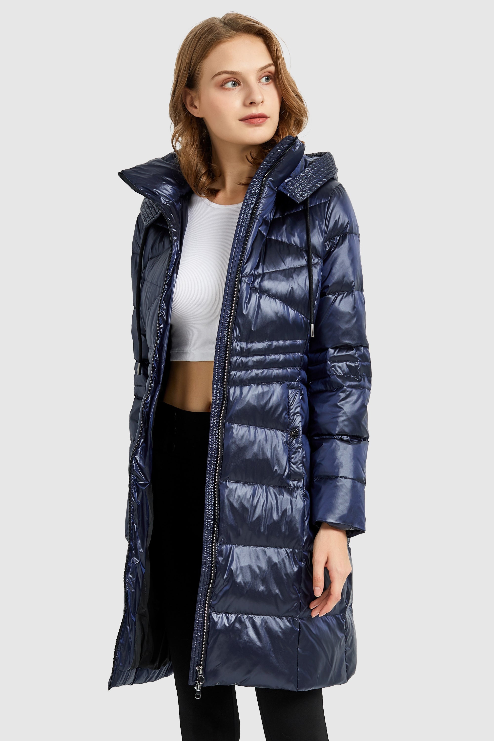 Orolay-Stand Collar Down Parka with Hood-#color_Blueprint