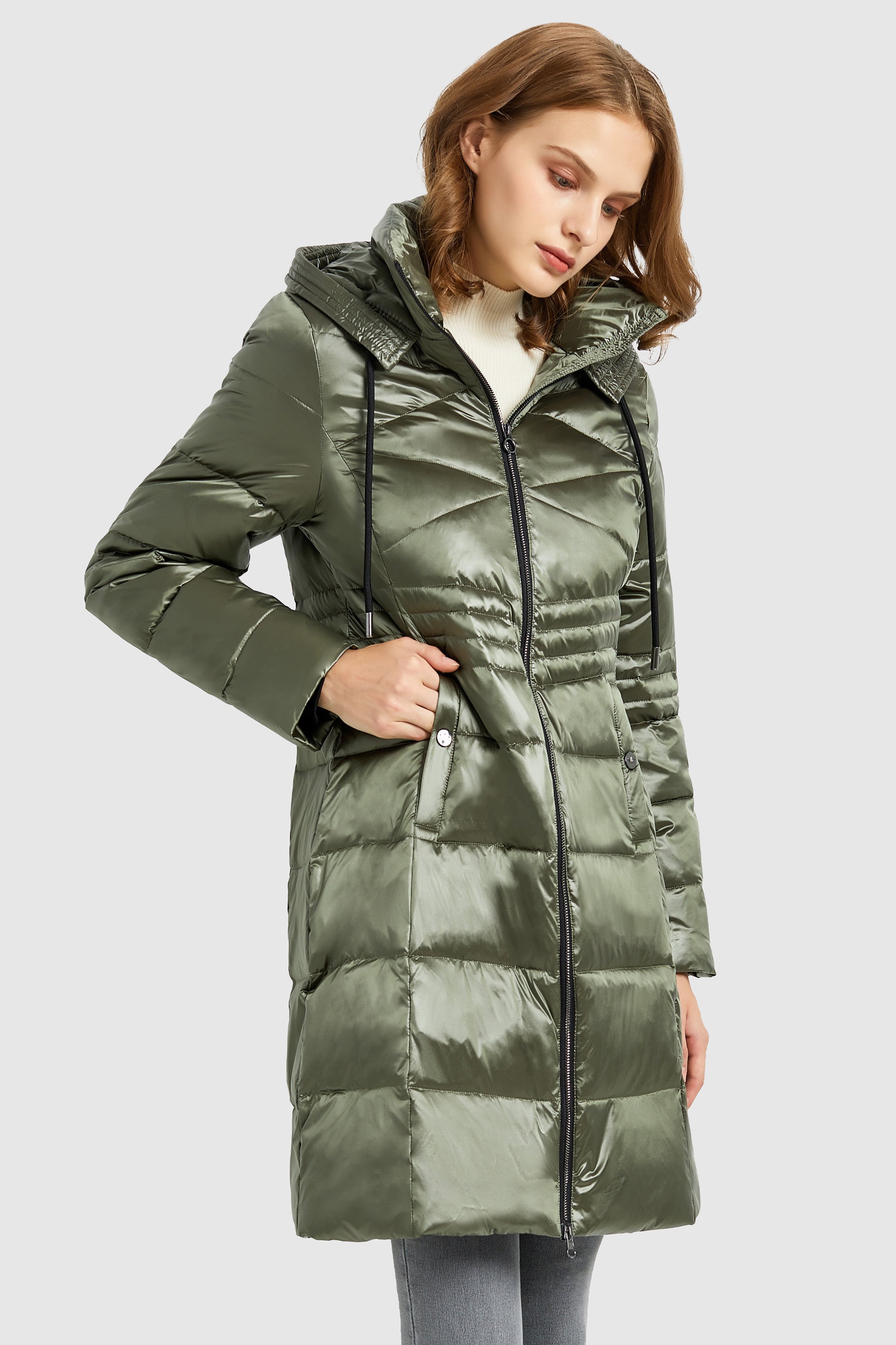 Orolay-Stand Collar Down Parka with Hood-#color_Peat Moss