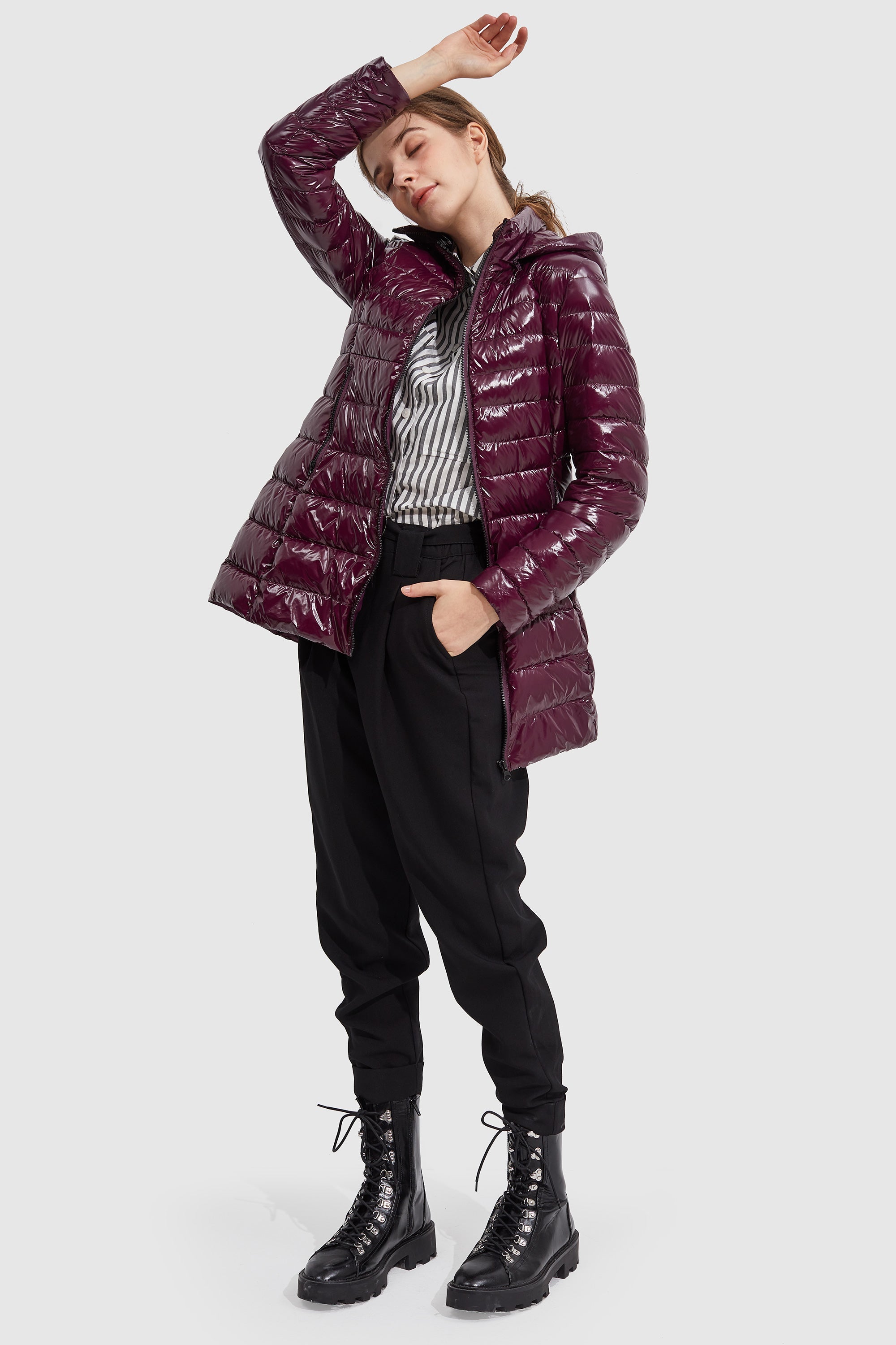 Orolay-Stand Collar Light Quilted Down Jacket-#color_Magenta Purple