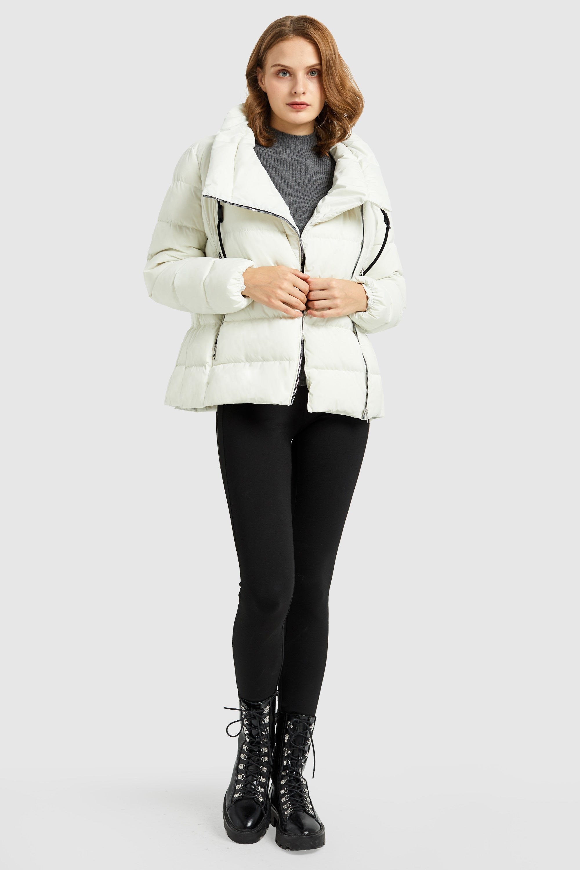 Orolay-Stand Collar Oblique Placket Puffer Coat-#color_White