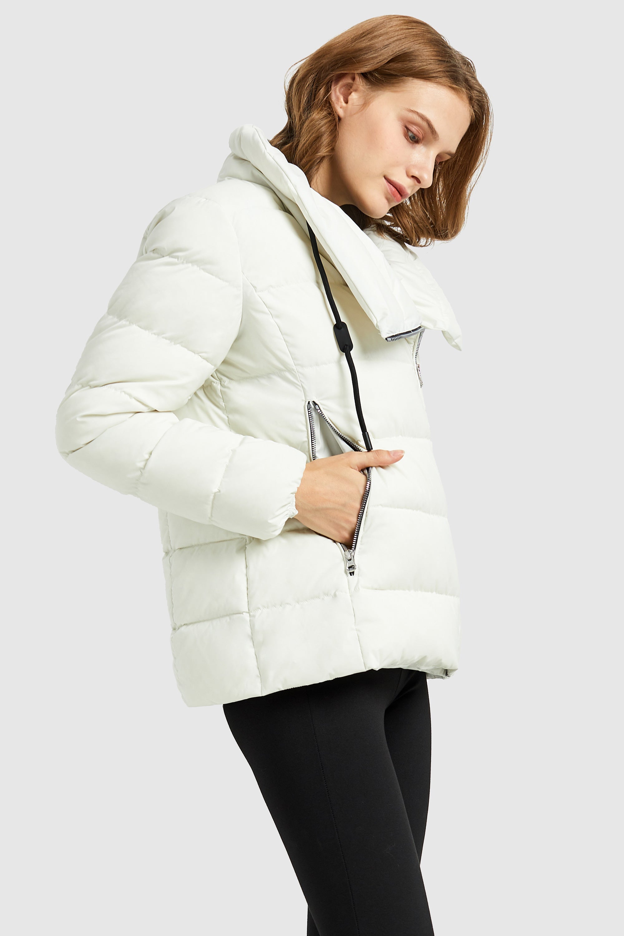 Orolay-Stand Collar Oblique Placket Puffer Coat-#color_White