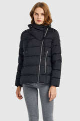 Orolay-Stand Collar Oblique Placket Puffer Coat-#color_Black