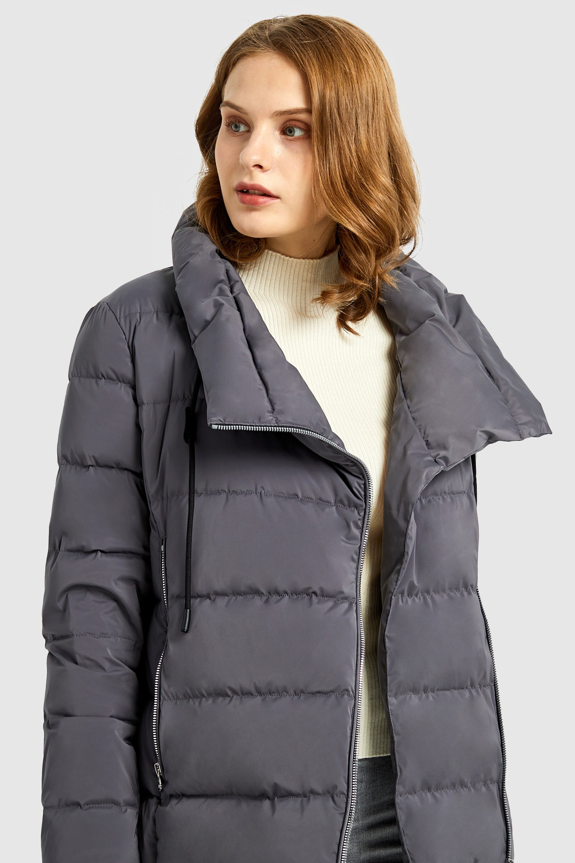 Orolay-Stand Collar Oblique Placket Puffer Coat-#color_Shark