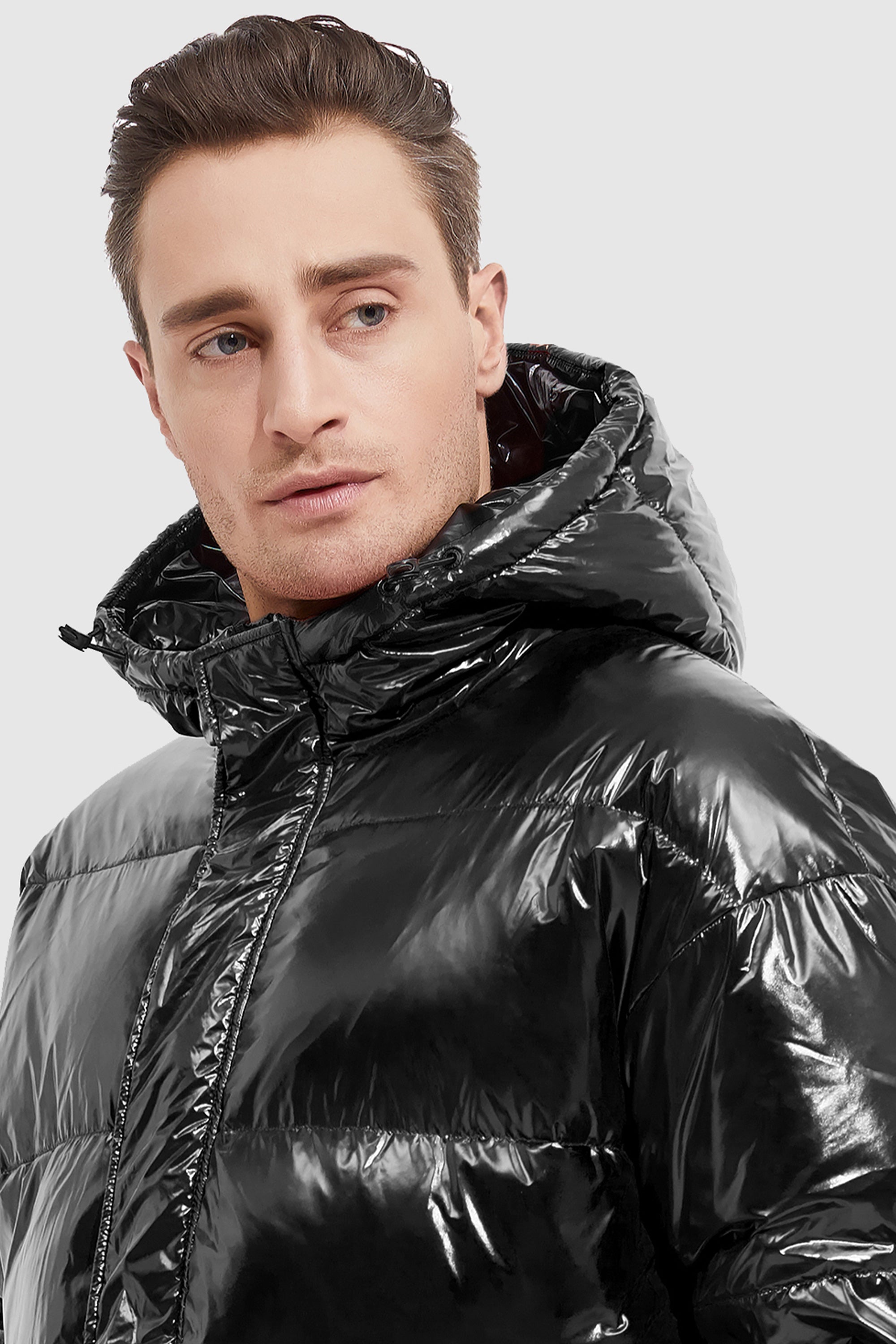 Orolay-Stand Collar Shiny Down Jacket-#color_Black