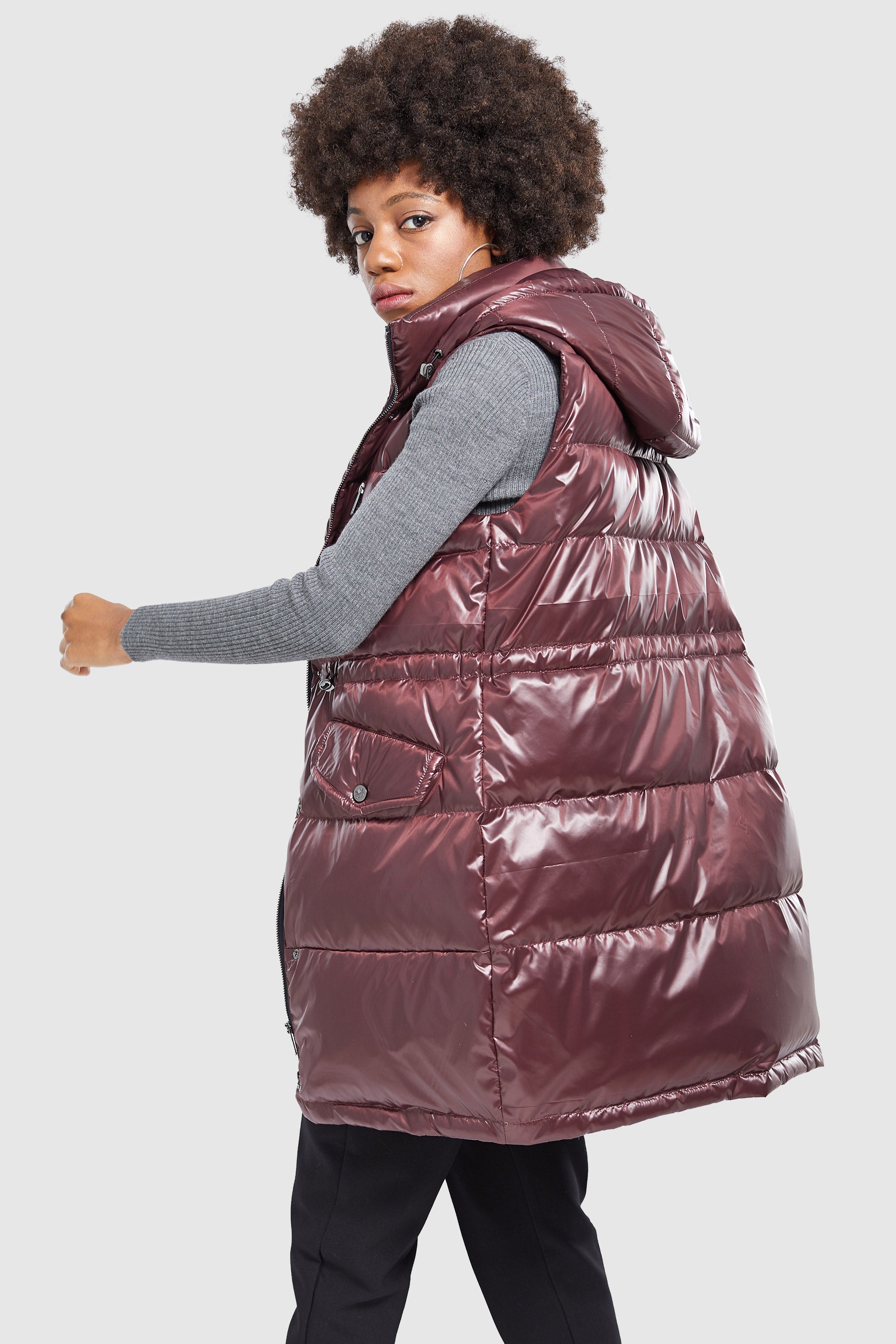 Orolay-Stand Collar Thick Hooded Down Vest-#color_Syrah