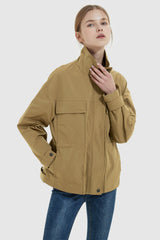 Orolay-Stand Collar Zip Up Simple Jacket-#color_Bronze Mist