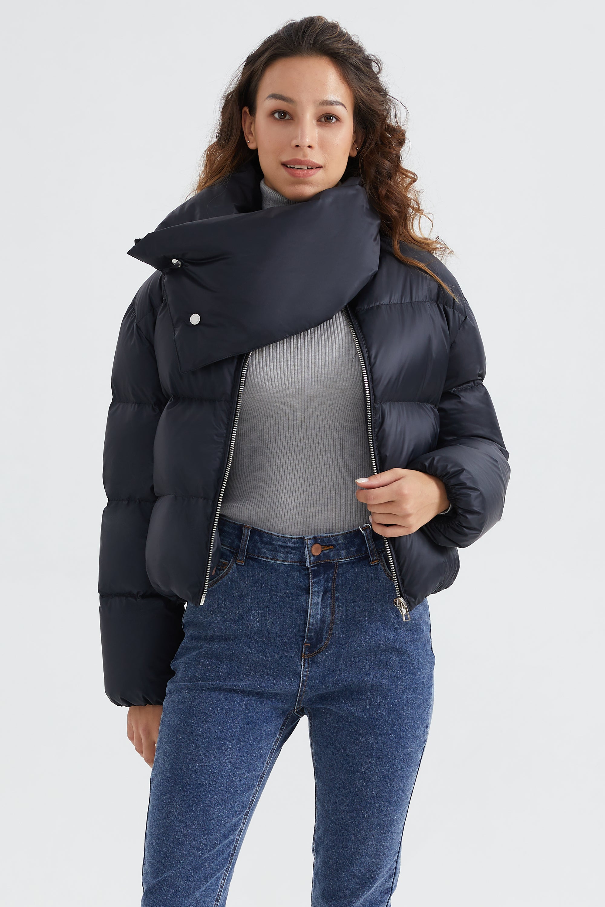 Orolay-Stylish Puffer Down Coat with Thickened Collar-#color_Black