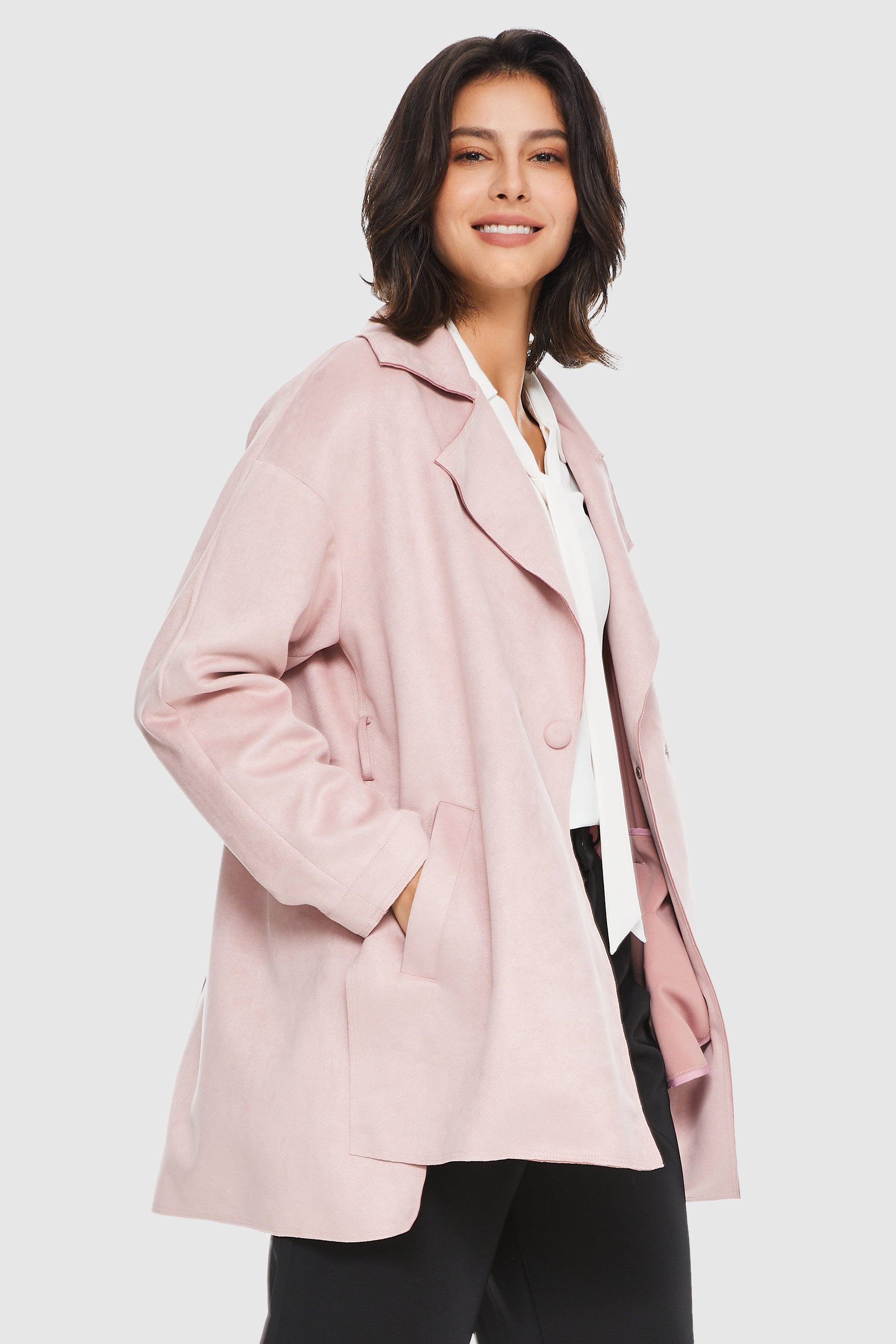 Orolay-Suede Lightweight Trench-#color_Almost Mauve