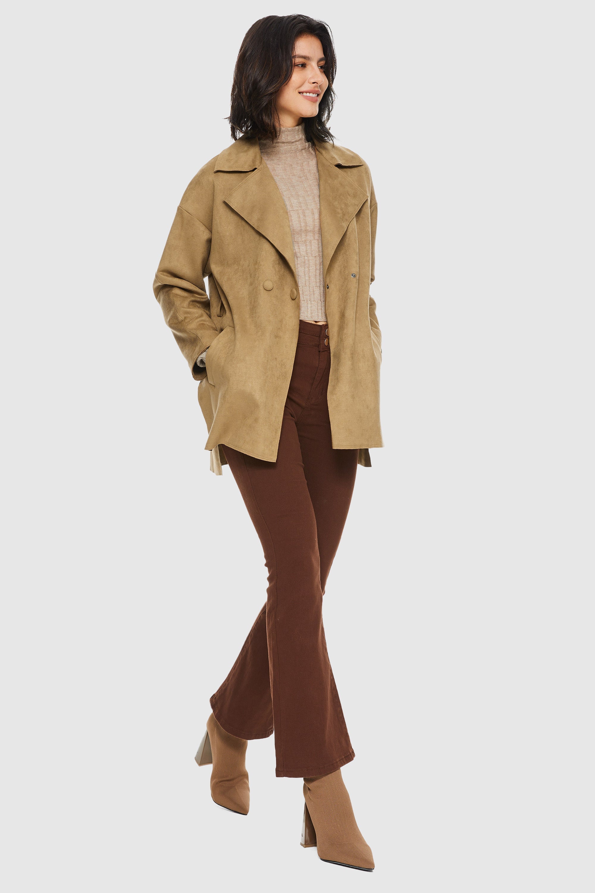 Orolay-Suede Lightweight Trench-#color_Sand