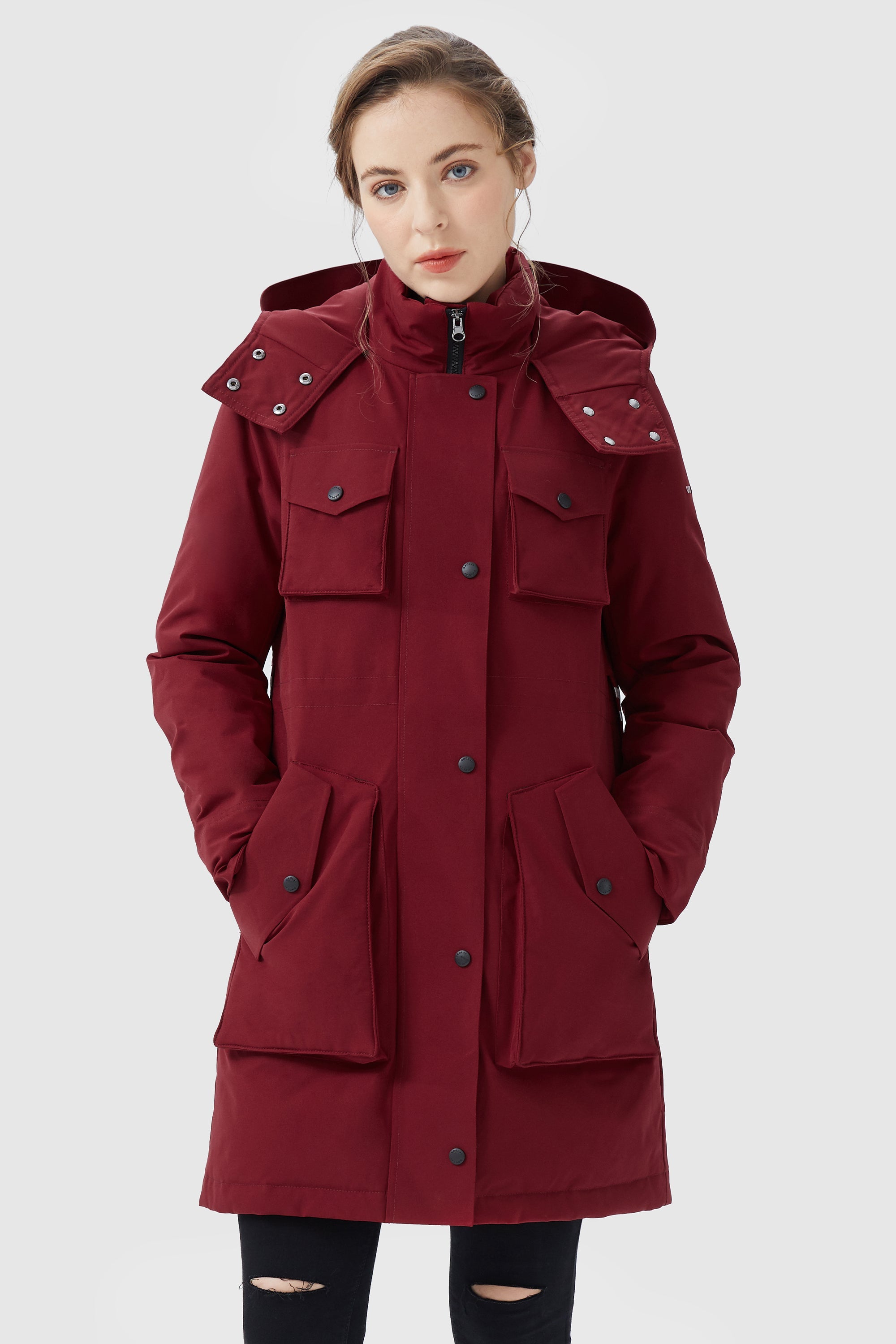 Orolay-Thicken Winter Parka Coat with Hood-#color_Red Dahlia