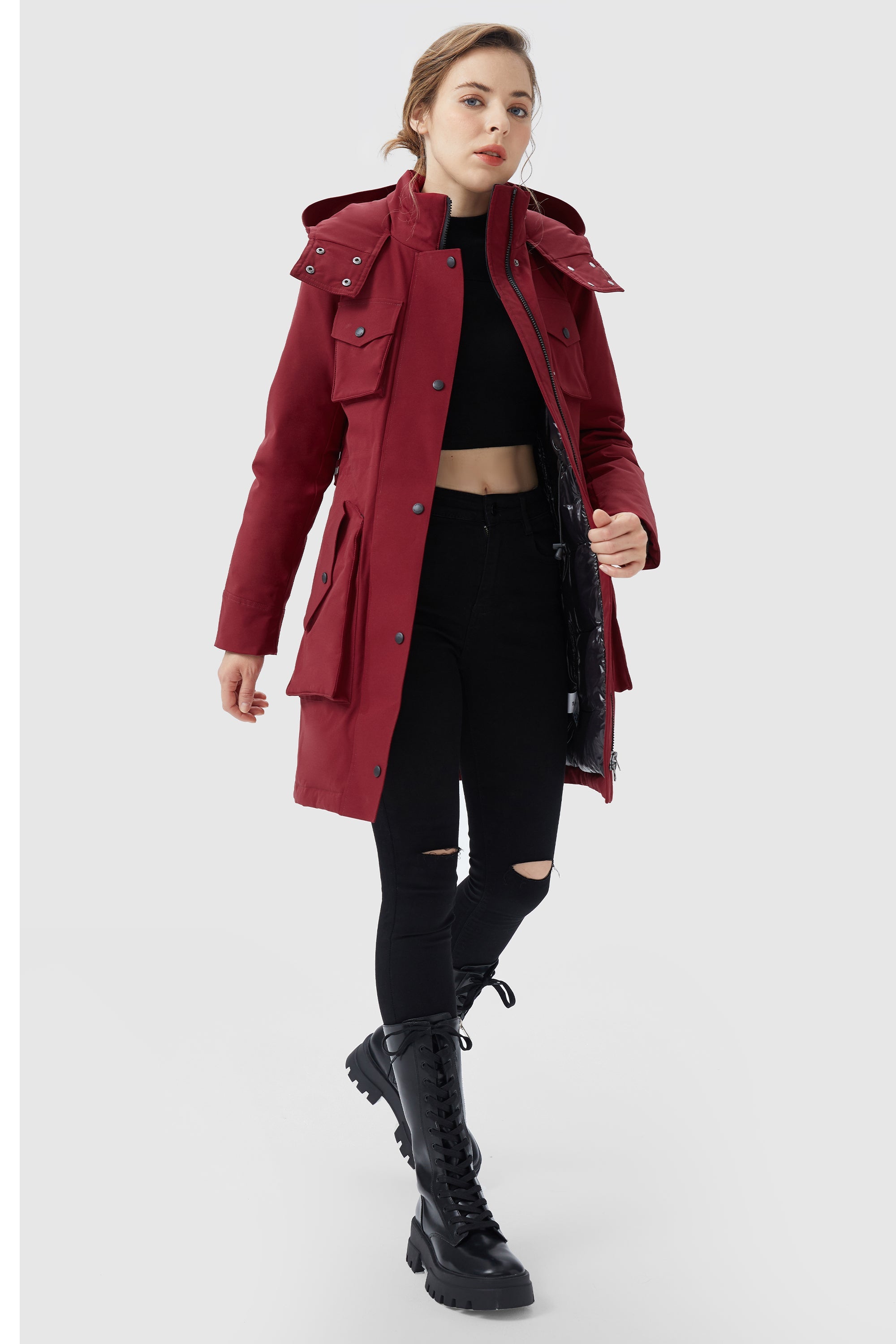 Orolay-Thicken Winter Parka Coat with Hood-#color_Red Dahlia