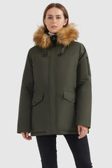 Orolay-Thickened Down Coat with Faux Fur Trim Hood-#color_Sea Turtle