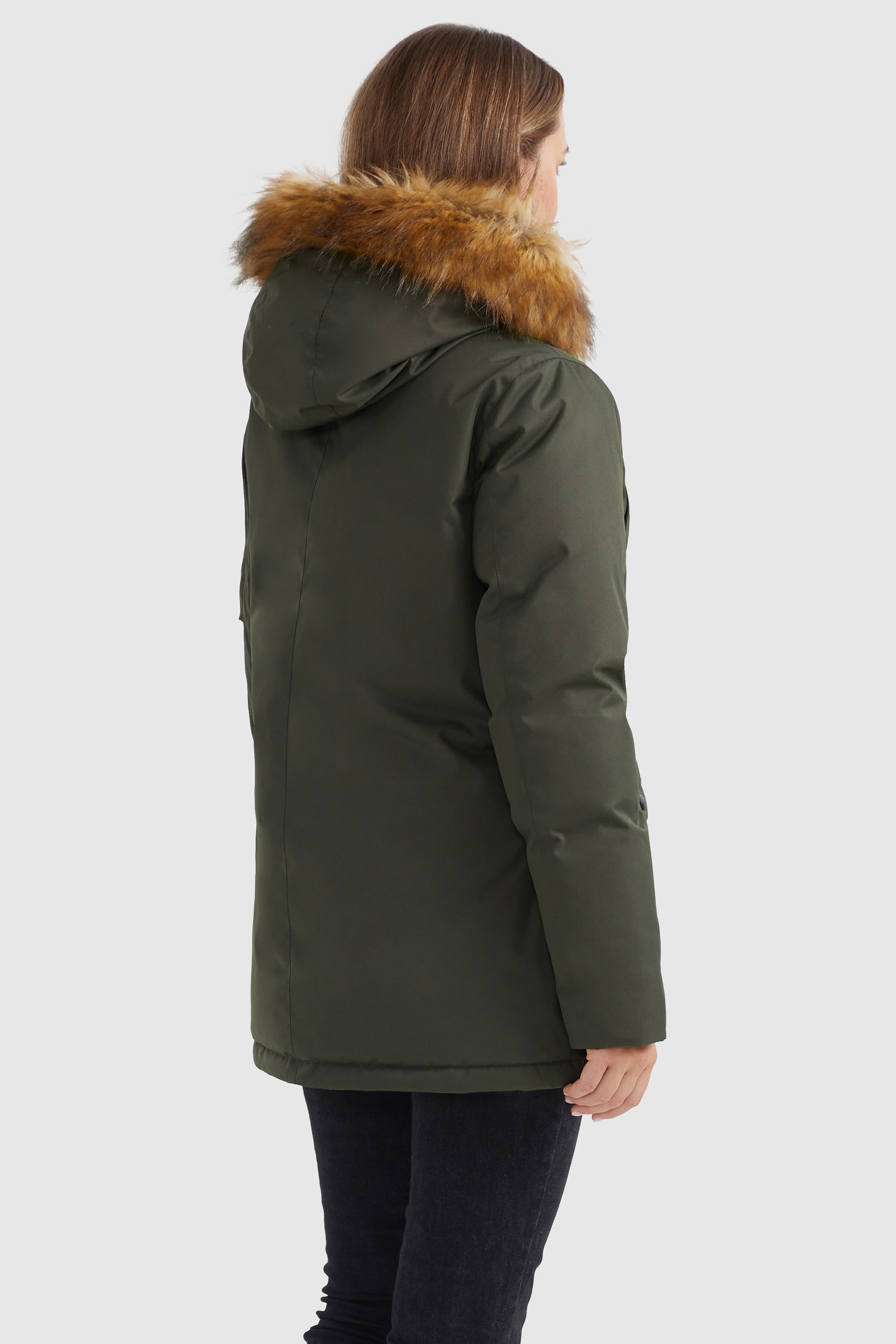 Orolay-Thickened Down Coat with Faux Fur Trim Hood-#color_Sea Turtle