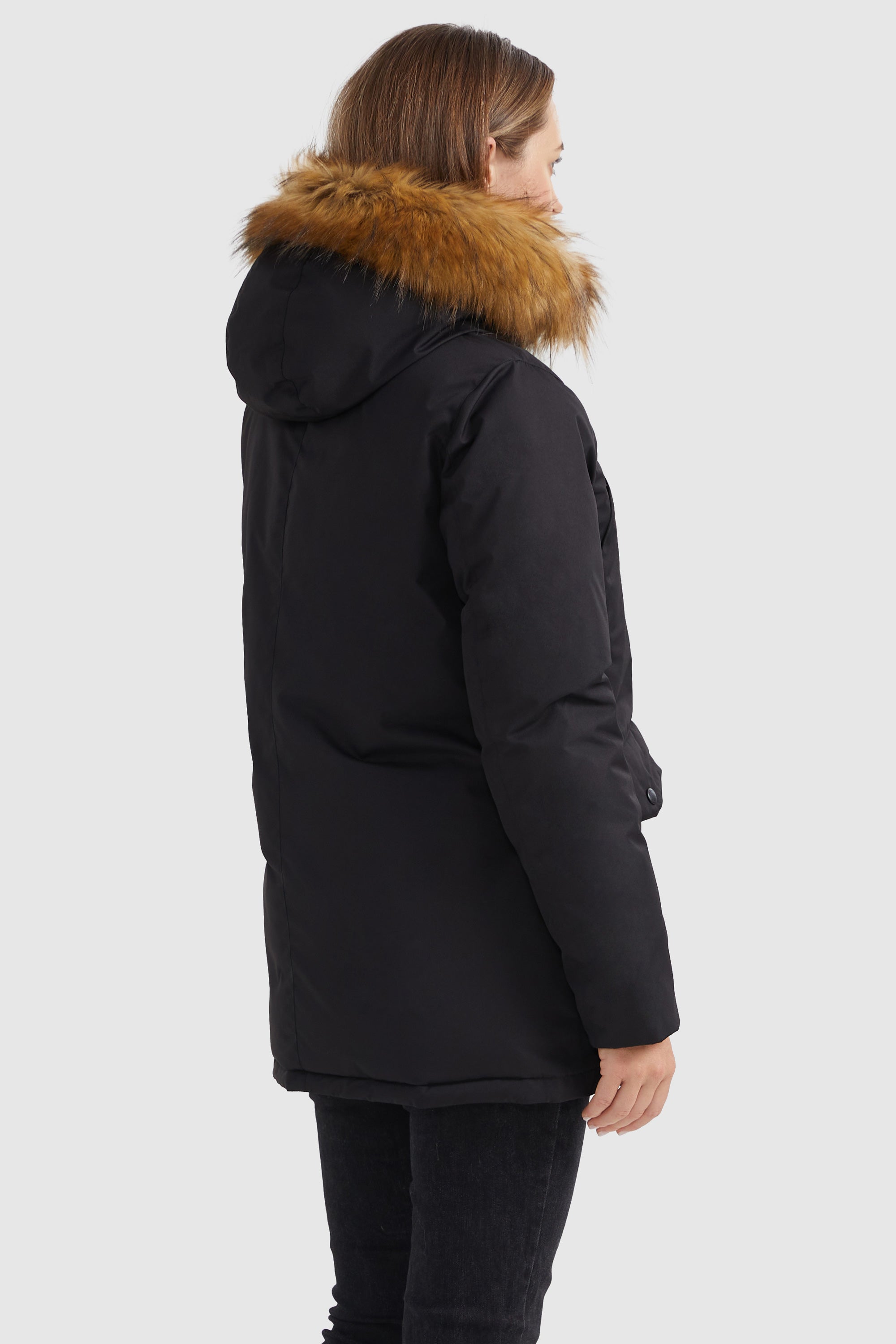 Orolay-Thickened Down Coat with Faux Fur Trim Hood-#color_Black