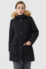 Orolay-Thickened Fleece Lined Parka-#color_Black