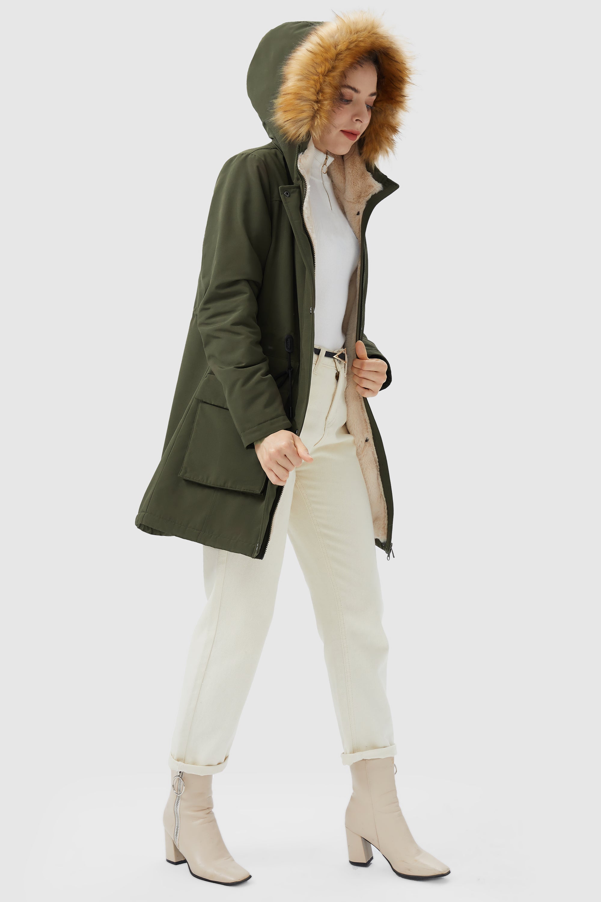 Orolay-Thickened Fleece Lined Parka-#color_Mountain View