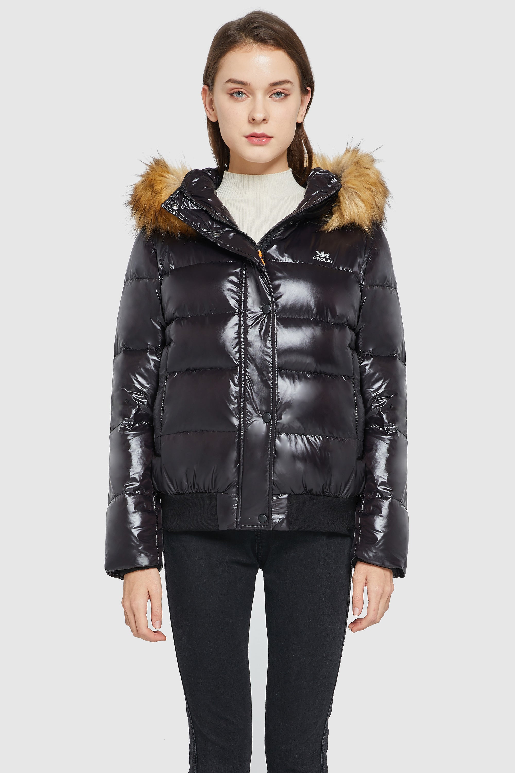 Orolay-Thickened Winter Shiny Puffer Jacket-#color_Black