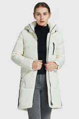 Orolay-Two-Way Zipper Hooded Puffer Jacket-#color_White