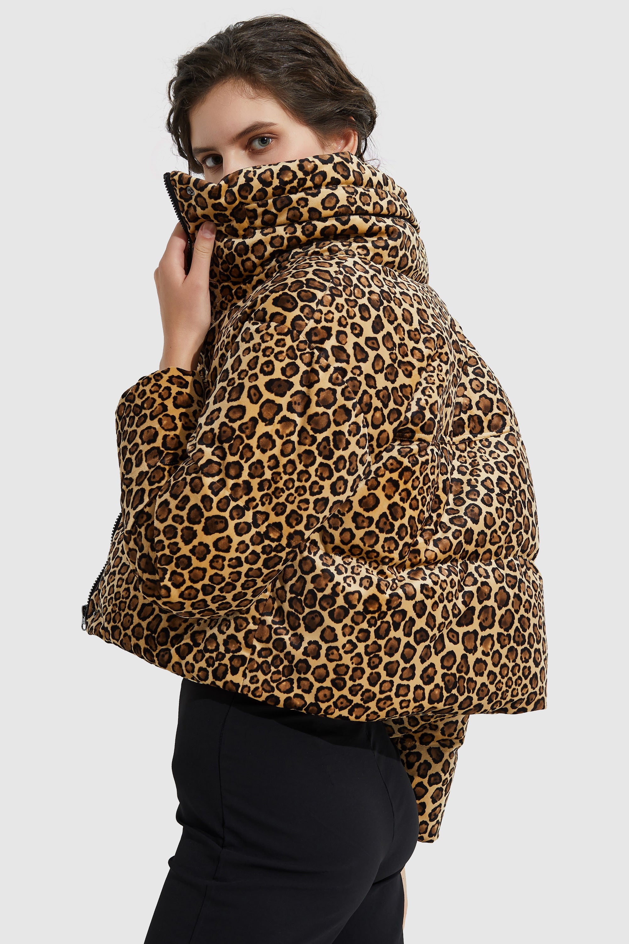 Orolay-Ultra Short Leopard-Print Down Jacket-#color_Leopard