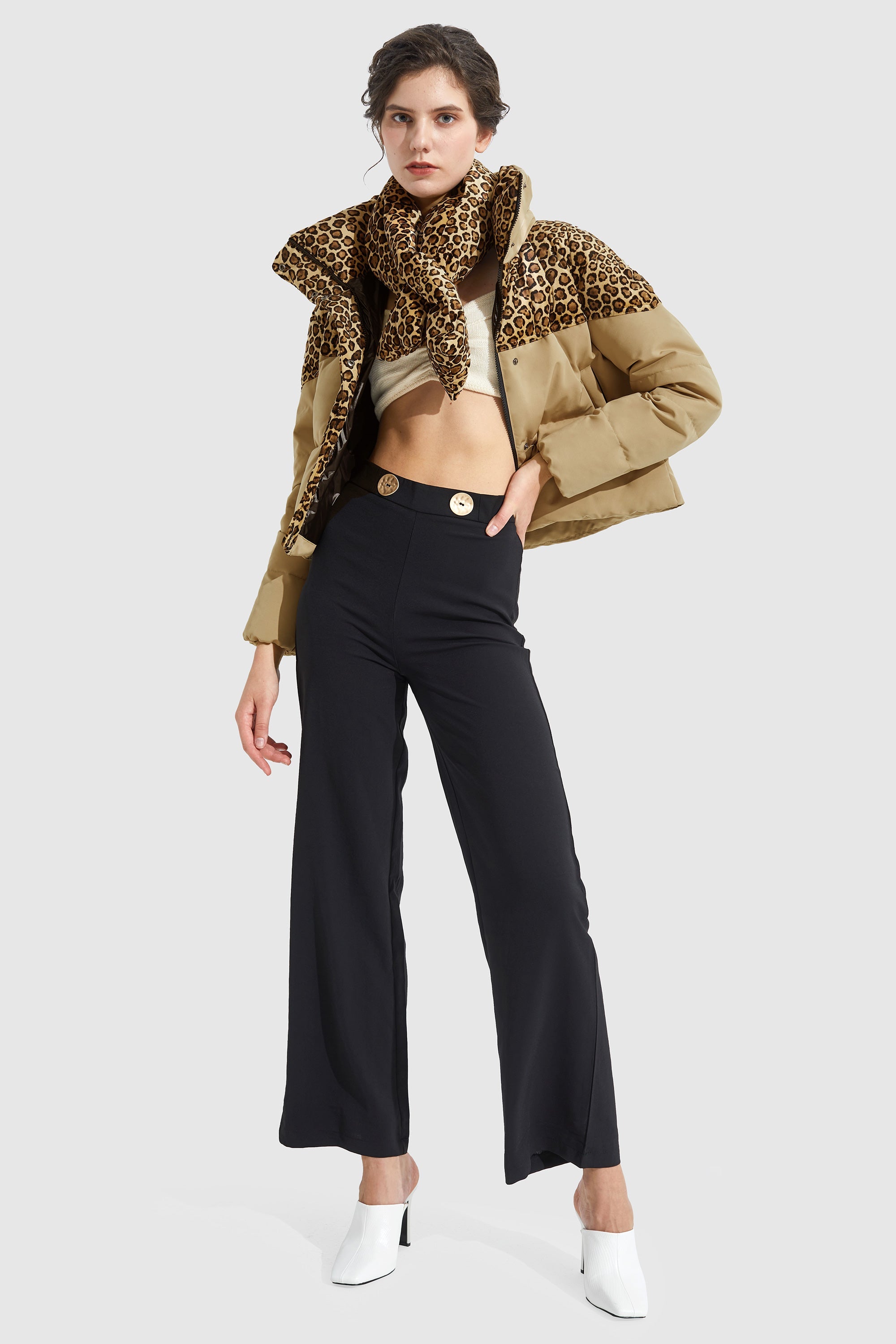 Orolay-Ultra Short Leopard-Print Down Jacket-#color_Khaki&Leopard